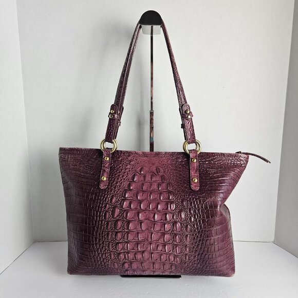 Brahmin Asher Melbourne Medium Maroon Croco Embossed Leather Shoulder Bag - Picture 2 of 16
